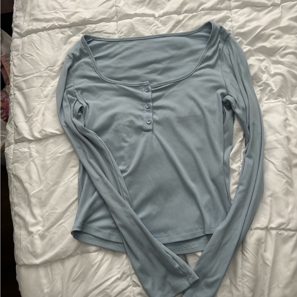 Light Blue Women's Henley Top
